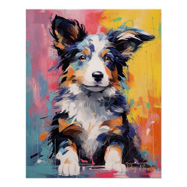 Super Cute Border Collie Dog Puppy 003 - Xeno Luci Poster (Front)