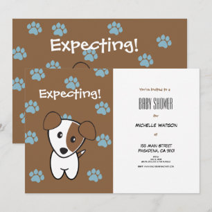 Super Cute Brown and Blue Terrier Baby Shower Invitation