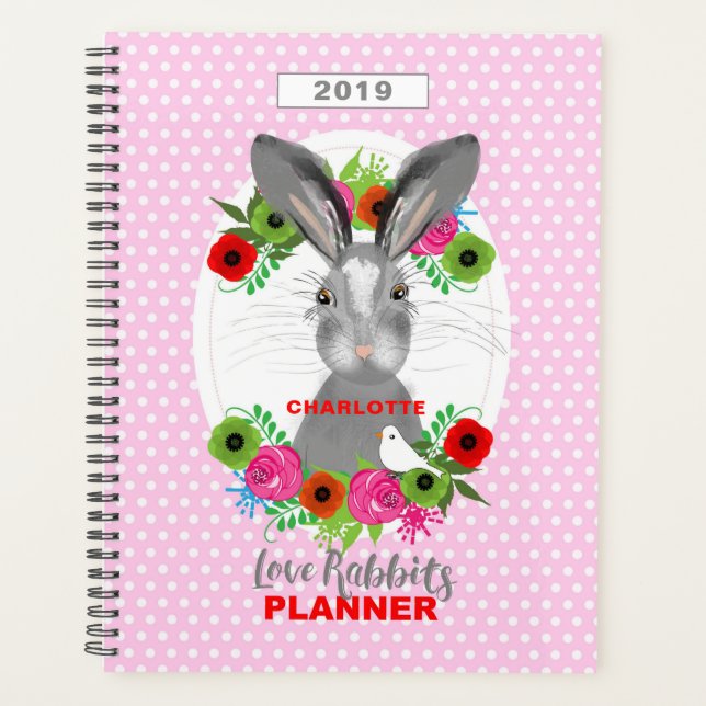 Super Cute Bunny Rabbit Personalised Planner (Front)
