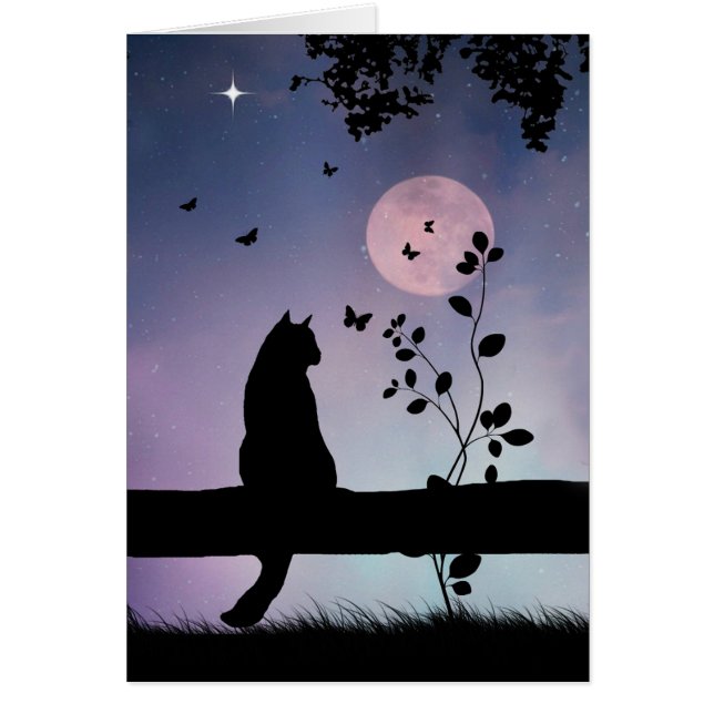 Super Cute Cat and Butterfly Thinking of You Card (Front)