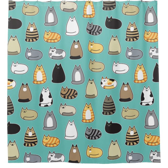 Super Cute Cat Pattern, Choose Your Colour Shower Curtain (Front)