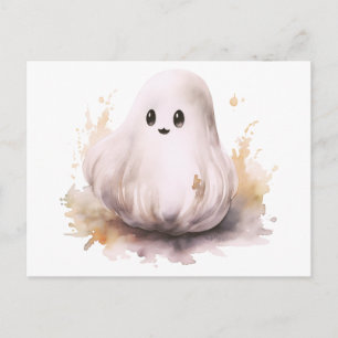Super Cute Chubby Ghost Halloween Holiday Postcard