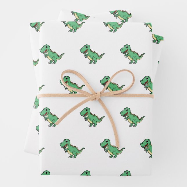 Super Cute Dinosaur Wrapping Paper Sheet (In situ)