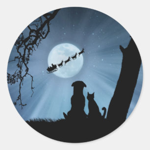 Super Cute Dog and Cat Holiday Christmas Classic Round Sticker