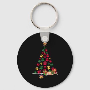 Super Cute Dog Paws Print Christmas Tree  Key Ring
