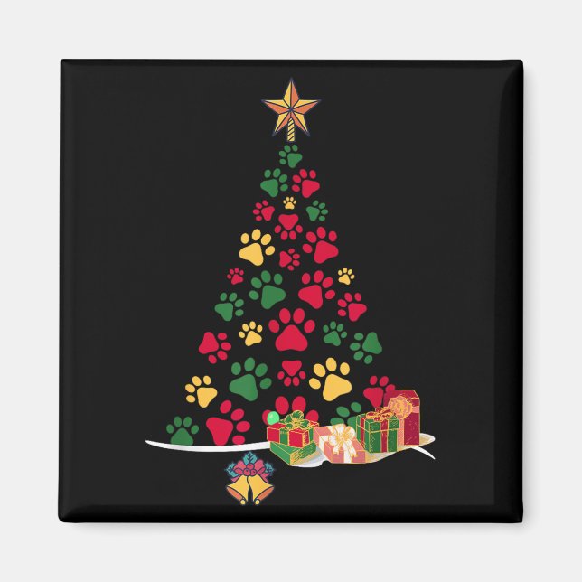 Super Cute Dog Paws Print Christmas Tree  Magnet (Front)