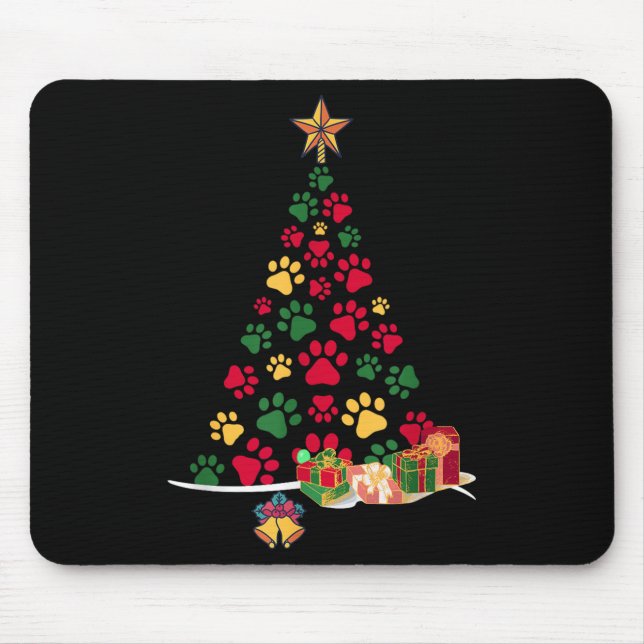 Super Cute Dog Paws Print Christmas Tree  Mouse Pad (Front)