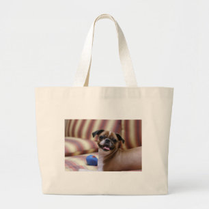 Super Cute dog with her favourite ball Large Tote Bag