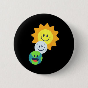 Super Cute Earth Moon Sun Solar Eclipse 2024 Funny 6 Cm Round Badge