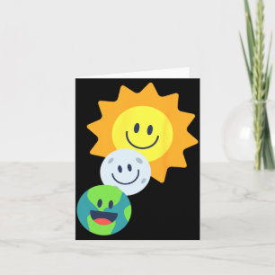 Super Cute Earth Moon Sun Solar Eclipse 2024 Funny Card