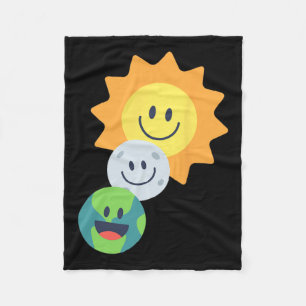 Super Cute Earth Moon Sun Solar Eclipse 2024 Funny Fleece Blanket