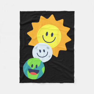 Super Cute Earth Moon Sun Solar Eclipse 2024 Funny Fleece Blanket