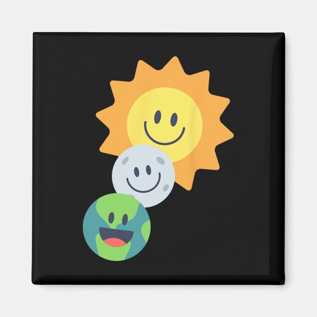 Super Cute Earth Moon Sun Solar Eclipse 2024 Funny Magnet (Front)