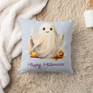 Super Cute Ghost Pumpkins Blue Happy Halloween Cushion