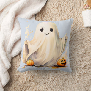 Super Cute Ghost Pumpkins Light Blue Halloween Cushion