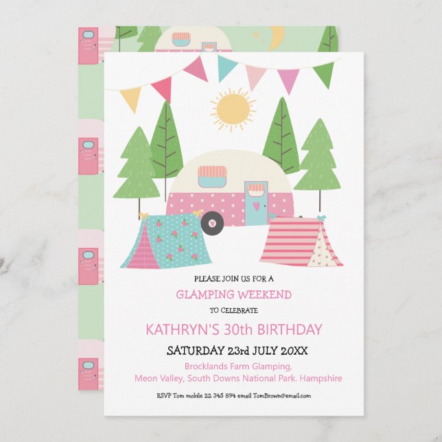 Super Cute Glamping/Camping Birthday Weekend Invitation (Front/Back)
