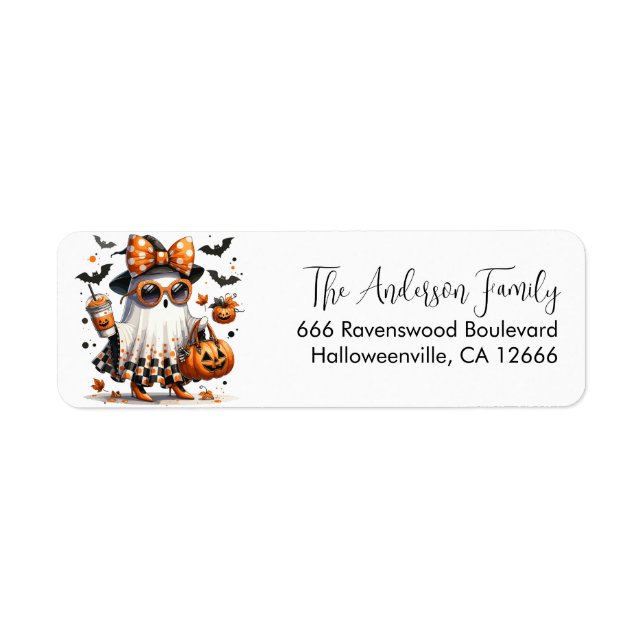 Super Cute Halloween Ghost Pumpkin Return Address  Label (Front)