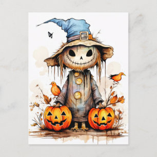 Super Cute Halloween Scarecrow Postcard