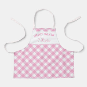 Super Cute Head Baker Pink Gingham Name Apron