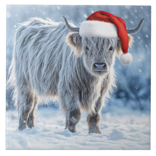Super Cute Highland Calf Christmas Snow Ceramic Tile