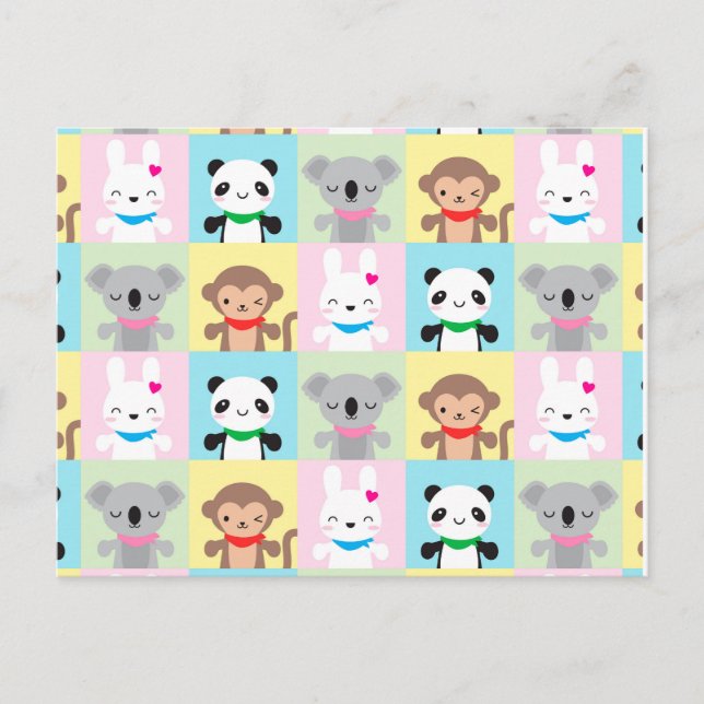 Super Cute Kawaii Animal Mascots Postcard (Front)