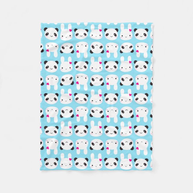 Super Cute Kawaii Bunny and Panda Fleece Blanket (Front)