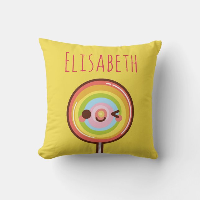 Super cute kawaii rainbow lollipop monogram cushion (Front)
