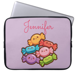 Super cute kawaii rainbow lollipop monogram purple laptop sleeve