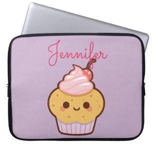 Super cute kawaii sweet cupcake monogram purple laptop sleeve