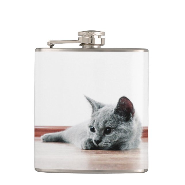 SUPER CUTE Kitty Portrait Hip Flask (Front)