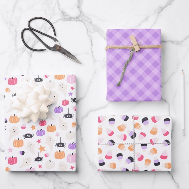 Super Cute Modern purple pumpkin Halloween  Wrapping Paper Sheet (Front)