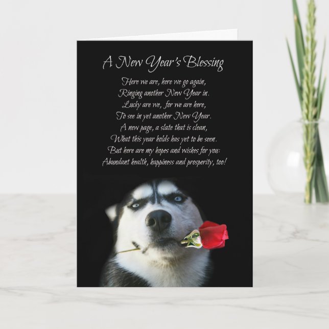 Super Cute New Year's Day Card with Husky Dog (Front)