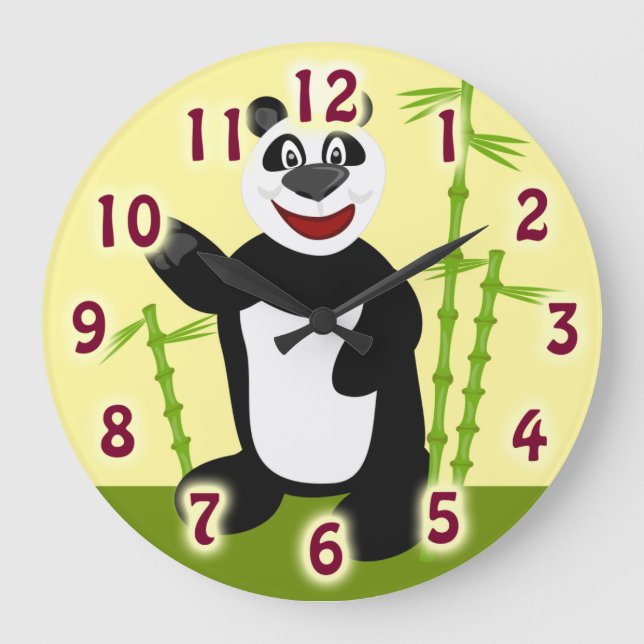 Super Cute Panda Fun Cartoon Art Design Large Clock (Front)