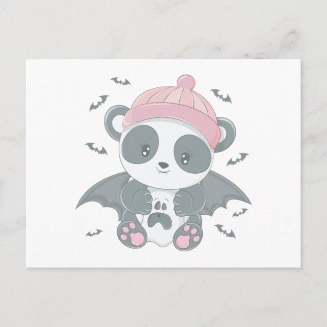Super Cute Panda Vampire and Bats Halloween Holiday Postcard (Front)