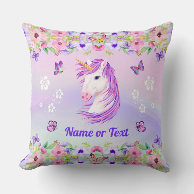 Super Cute Pastel, Personalised Unicorn Pillow (Front)