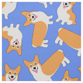 Super Cute Pembroke Welsh Corgi Pattern Blue Fabric