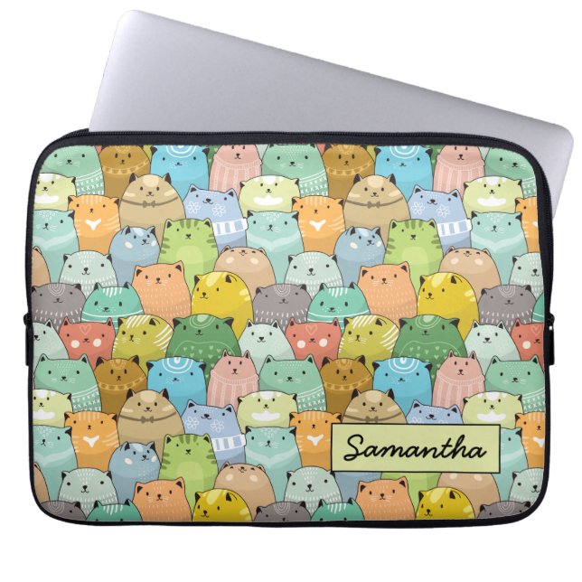 Super Cute Personalised Cat Laptop Sleeve (Front)