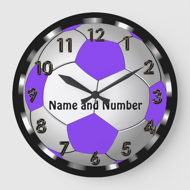 Super Cute Personalised Soccer Clock in Purple (Front)