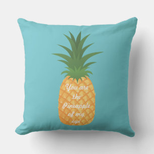 Super Cute Pineapple Graphic Love Quote Teal Outdoor Cushion