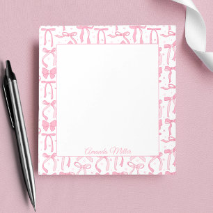 Super Cute Pink Coquette Bow Personalized Name Notepad