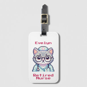 super cute Pixel Art Cat Nurse gift, Retired nurse Luggage Tag