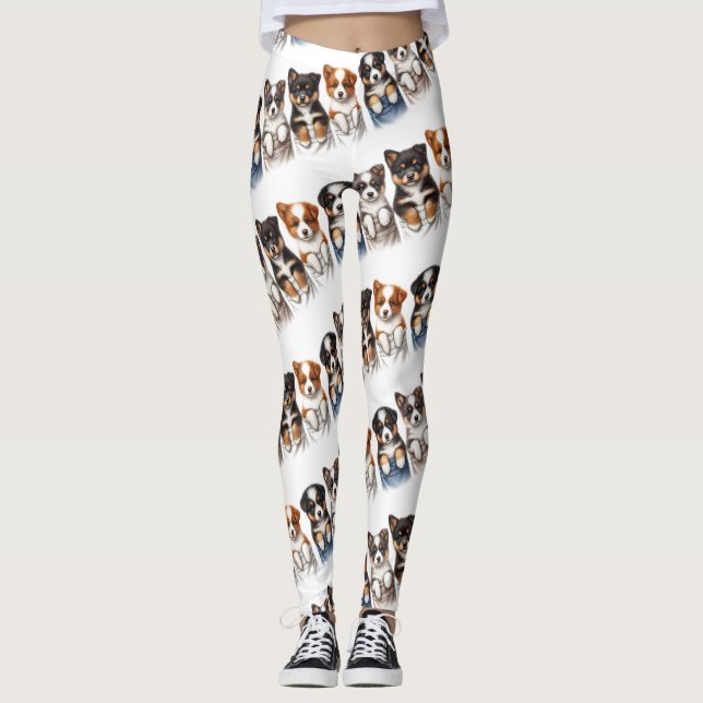 Super Cute Pockets Full of Puppies Leggings (Front)