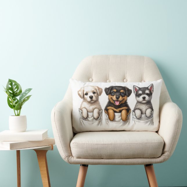 Super Cute Pockets Full of Puppies Lumbar Cushion (Chair)