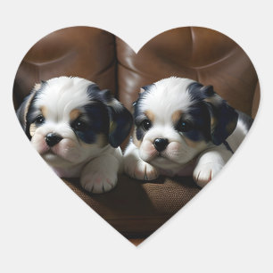 Super Cute Puppies on the Couch 1 Heart Sticker