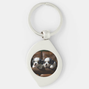 Super Cute Puppies on the Couch 1 Key Ring