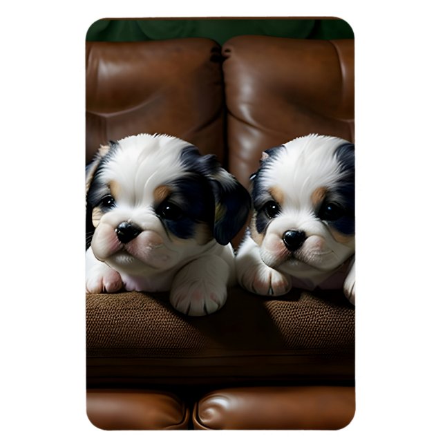 Super Cute Puppies on the Couch 1 Magnet (Vertical)