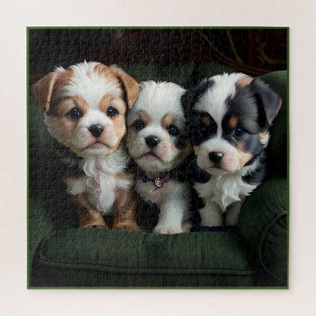 Super Cute Puppies on the Couch 2 Jigsaw Puzzle (Vertical)