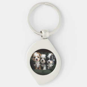 Super Cute Puppies on the Couch 2 Key Ring
