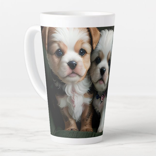 Super Cute Puppies on the Couch 2 Latte Mug (Left Angle)
