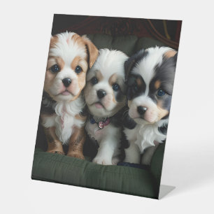 Super Cute Puppies on the Couch 2 Pedestal Sign